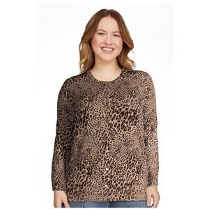 Time and Tru Leopard Print Everyday Essential Crewneck Cardigan Size M